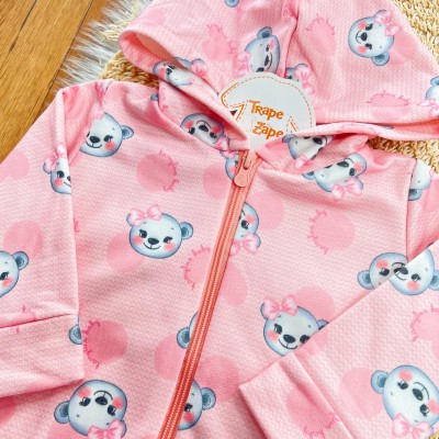 Conj. Jaqueta com Capuz e Calça Ursinhas com Lacinhos - Rosa